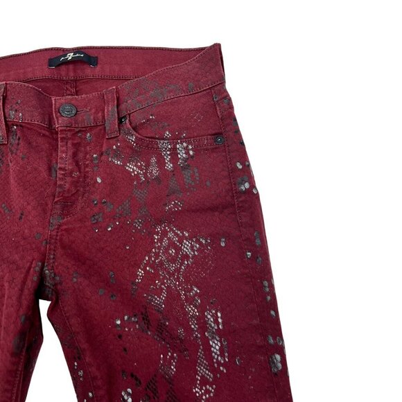 7 For All Mankind Snake Print Low Rise Skinny Jeans Burgundy/Black Size 25 - Picture 3 of 9